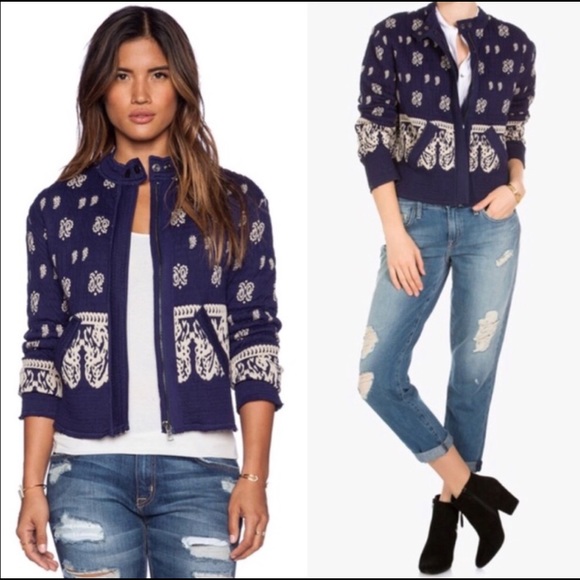 Free People Jackets & Blazers - Free People Riviera Quilted Jacket Sz 4 Navy